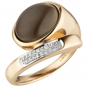 Damen Ring 585 Gold Rotgold 1 Mondstein Cabochon 18 Diamanten Brillanten