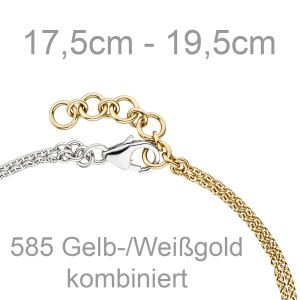 Preview: Armband 2-reihig 585 Gold Gelbgold Weißgold bicolor 18 Diamanten 19,5 cm