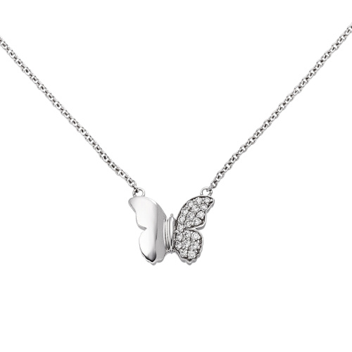 Preview: Collier Halskette Schmetterling 585 Weißgold 20 Diamanten Brillanten 45 cm Kette