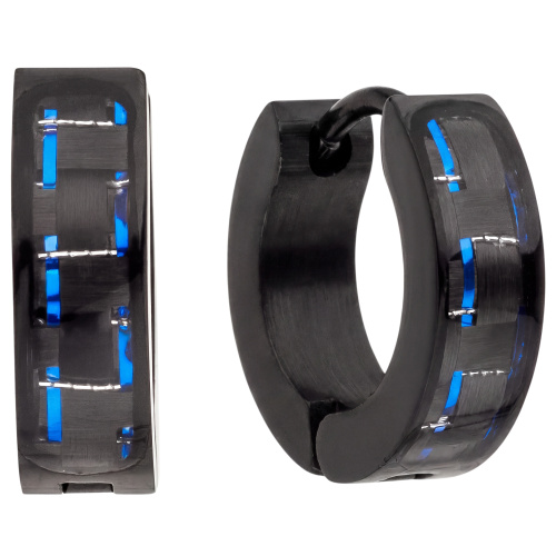 Creolen Edelstahl schwarz beschichtet mit Carbon blau Ohrringe