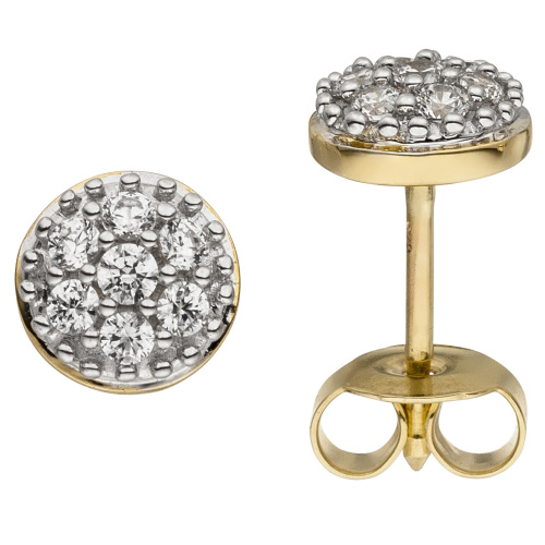 Ohrstecker 375 Gold Gelbgold bicolor 14 Zirkonia Ohrringe Goldohrringe