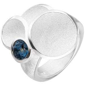 Damen Ring 925 Sterling Silber matt eismatt 1 Blautopas blau
