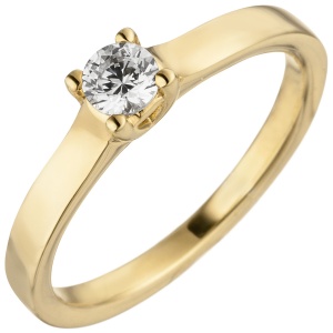Damen Ring 585 Gold Gelbgold 1 Diamant Brillant 0,25 ct. Diamantring Solitär