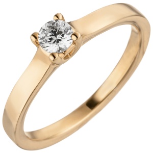 Damen Ring 585 Gold Rotgold 1 Diamant Brillant 0,15 ct. Diamantring Solitär