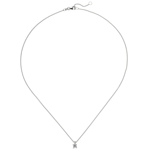 Preview: Collier Kette mit Anhänger 585 Gold Weißgold 1 Diamant Brillant 0,25 ct. 45 cm