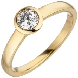Damen Ring 585 Gold Gelbgold 1 Diamant Brillant 0,15 ct. Diamantring Solitär