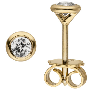 Ohrstecker rund 585 Gold Gelbgold 2 Diamanten Brillanten 0,24 ct. Ohrringe