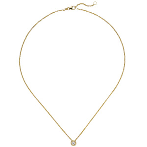 Preview: Collier Kette mit Anhänger 585 Gold Gelbgold 1 Diamant Brillant 0,25 ct. 45 cm