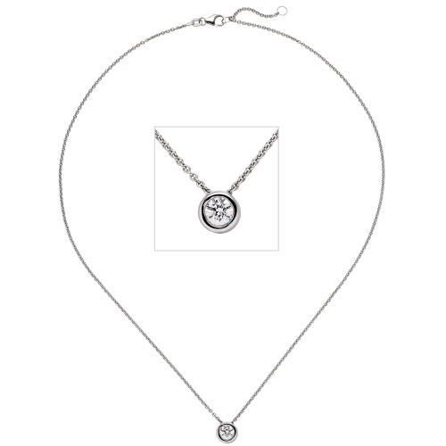 Colllier Kette mit Anhänger 585 Gold Weißgold 1 Diamant Brillant 0,5 ct. 45 cm