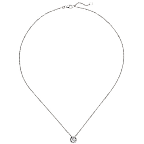 Preview: Colllier Kette mit Anhänger 585 Gold Weißgold 1 Diamant Brillant 0,5 ct. 45 cm