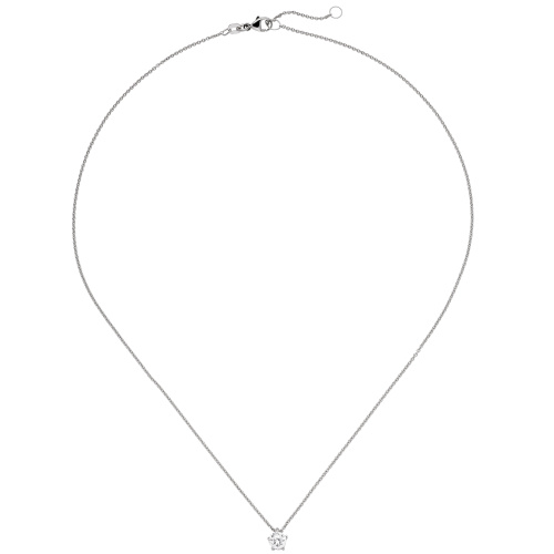 Preview: Collier Kette mit Anhänger 585 Gold Weißgold 1 Diamant Brillant 0,50 ct. 45 cm