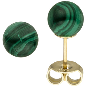 Ohrstecker 585 Gold Gelbgold 2 Malachite grün Ohrringe Malachitohrstecker
