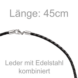 Preview: Collier Anker aus Leder und Edelstahl teil schwarz beschichtet 45 cm