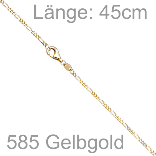 Preview: Figarokette 585 Gold Gelbgold diamantiert 1,7 mm 45 cm Kette Halskette Goldkette