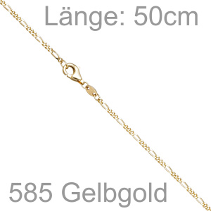 Preview: Figarokette 585 Gold Gelbgold diamantiert 1,7 mm 50 cm Kette Halskette Goldkette
