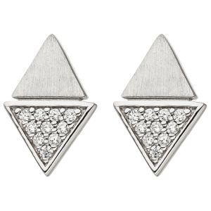 Ohrstecker Dreieck 925 Sterling Silber matt 20 Zirkonia Ohrringe Silberohrringe