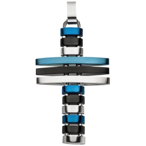 Anhänger Kreuz Edelstahl mit blauer und schwarzer PVD-Beschichtung flexibel