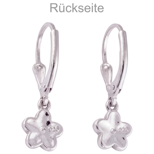 Preview: Kinder Ohrhänger Blume 925 Sterling Silber 2 Zirkonia Ohrringe Kinderohrringe