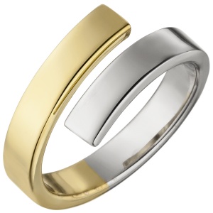 Damen Ring offen 925 Sterling Silber bicolor vergoldet Silberring