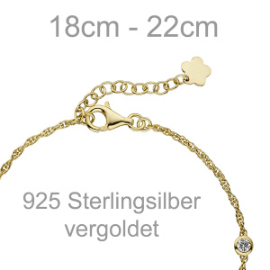 Armband Blume 925 Sterling Silber gold vergoldet 2 Zirkonia 22 cm