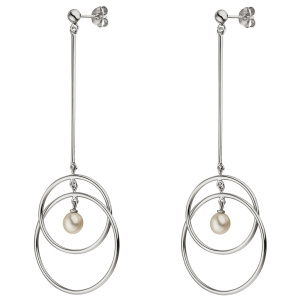 Preview: Ohrhänger 925 Sterling Silber 2 Süßwasser Perlen Ohrringe lang