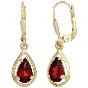 Schmuck-Set 333 Gold Gelbgold 3 Granate rot Ohrringe und Kette 42 cm