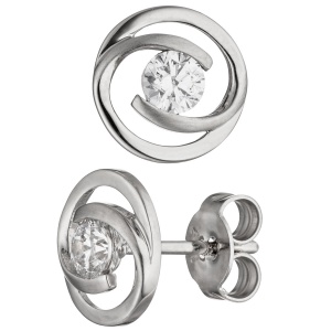 Schmuck-Set 333 Gold Weißgold 3 Zirkonia Ohrringe Anhänger und Kette 42 cm