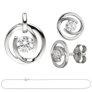 Schmuck-Set 333 Gold Weißgold 3 Zirkonia Ohrringe Anhänger und Kette 45 cm