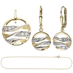 Schmuck-Set 333 Gold Gelbgold mit Zirkonia Ohrringe und Kette 42 cm