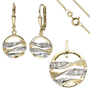 Schmuck-Set 333 Gold Gelbgold mit Zirkonia Ohrringe und Kette 45 cm