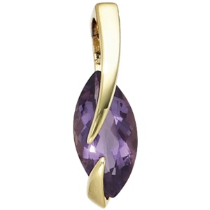 Schmuck-Set 585 Gold Gelbgold 3 Amethyste lila violett Ohrringe und Kette 45 cm