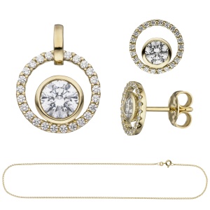 Schmuck-Set 333 Gold Gelbgold mit Zirkonia Ohrstecker und Kette 42 cm