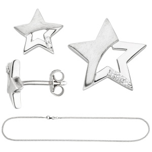 Kinder Schmuck-Set Stern 925 Sterling Silber mit Zirkonia und Kette 38 cm