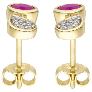 Preview: Ohrstecker 333 Gold Gelbgold 18 Zirkonia 2 Rubine Ohrringe Goldohrringe
