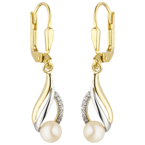 Preview: Ohrhänger 333 Gold Gelbgold bicolor 2 Süßwasser Perlen 14 Zirkonia