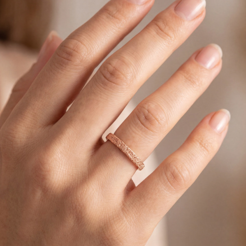 Preview: Damen Ring schmal 925 Sterling Silber rotgold vergoldet mit Struktur