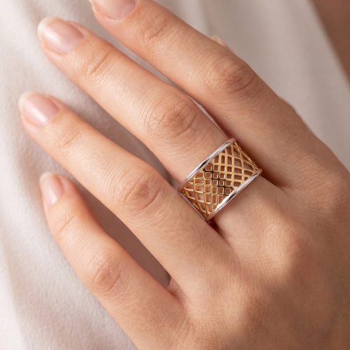 Damen Ring offen 925 Sterling Silber bicolor vergoldet