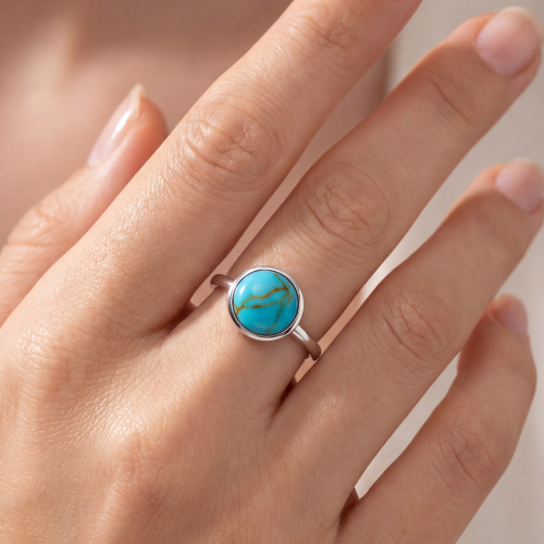 Damen Ring 925 Sterling Silber 1 Türkis-Imitation Silberring