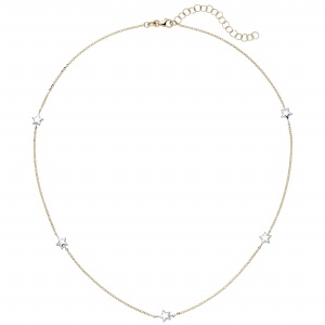 Collier Halskette Stern 375 Gold Gelbgold Weißgold bicolor diamantiert 43 cm