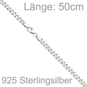 Preview: Panzerkette 925 Sterling Silber 50 cm Kette Halskette Silberkette Karabiner