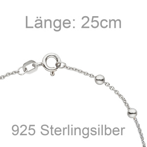 Preview: Fußkettchen Fußkette mit Kugeln 925 Sterling Silber 25 cm Silberkette