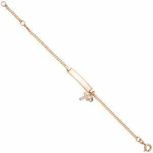 Schildband Kreuz 925 Sterling Silber rotgold vergoldet Zirkonia 16 cm