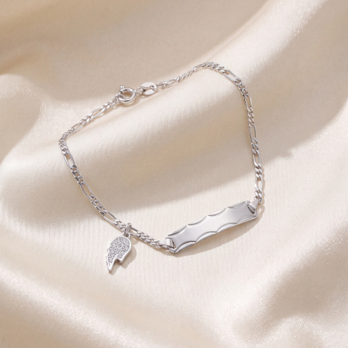 Preview: Schildband Flügel 925 Sterling Silber diamantiert 13 Zirkonia 16 cm
