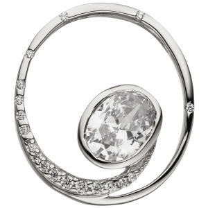 Anhänger rund 925 Sterling Silber 19 Zirkonia