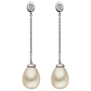 Preview: Ohrhänger 925 Sterling Silber 2 Süßwasser Perlen 2 Zirkonia Ohrringe