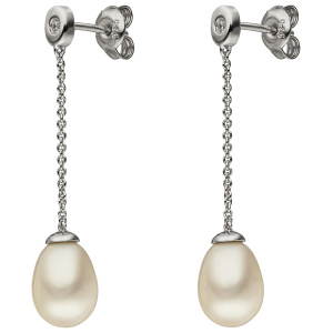 Preview: Ohrhänger 925 Sterling Silber 2 Süßwasser Perlen 2 Zirkonia Ohrringe