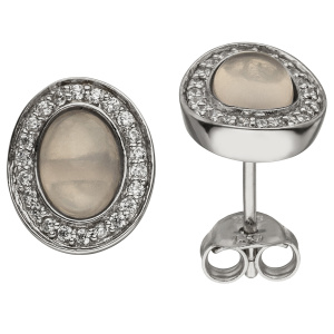 Ohrstecker 925 Sterling Silber 2 Rosenquarze 44 Zirkonia Ohrringe Silberohrringe