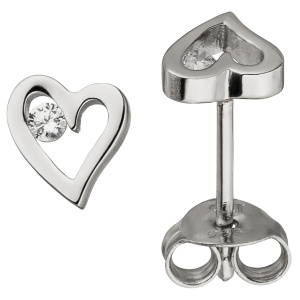 Ohrstecker Herz 925 Sterling Silber 2 Zirkonia Ohrringe Silberohrringe