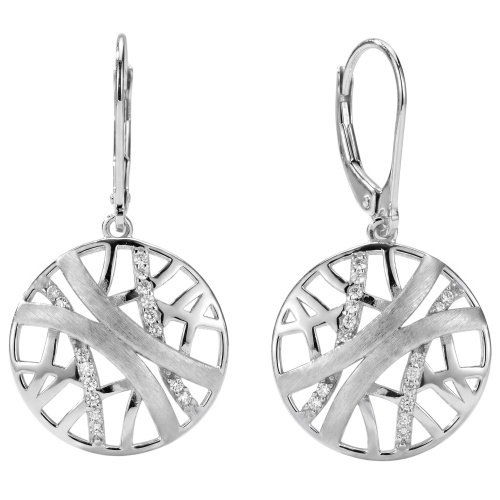Ohrhänger 925 Silber mattiert 32 Zirkonia Ohrringe Boutons Silberohrringe