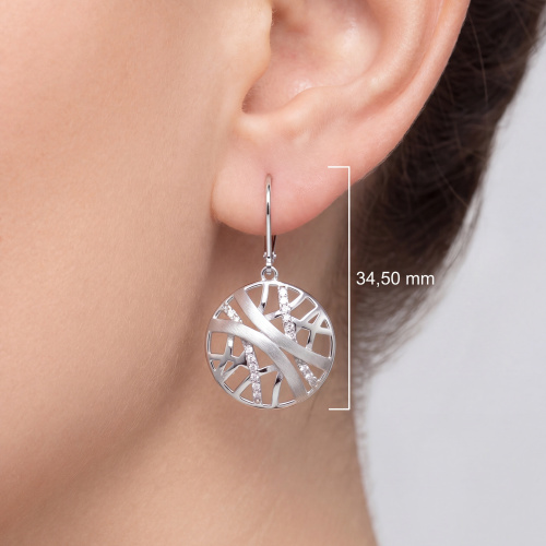 Preview: Ohrhänger 925 Silber mattiert 32 Zirkonia Ohrringe Boutons Silberohrringe